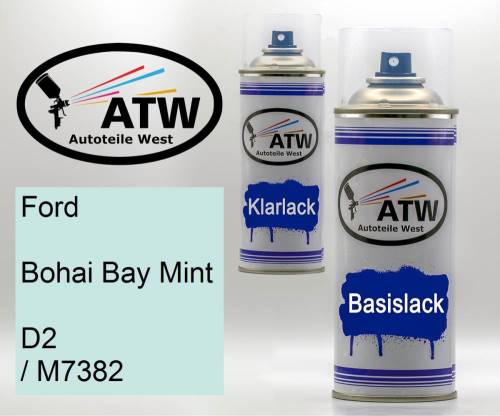 Ford, Bohai Bay Mint, D2 / M7382: 400ml Sprühdose + 400ml Klarlack - Set, von ATW Autoteile West.